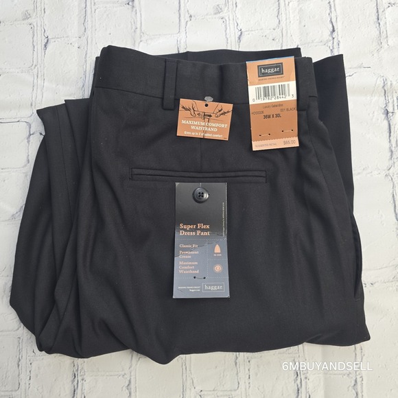 Haggar Men's Super Flex Waistband Classic Fit Dress Pants Black Size 36x30 - Picture 1 of 8